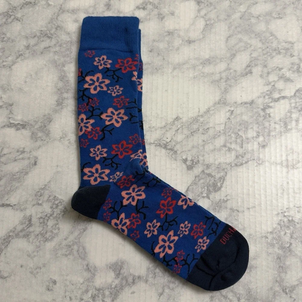Duchamp London Mens Dress Socks Crew Linked Toe Floral Flowers Navy Blue OS